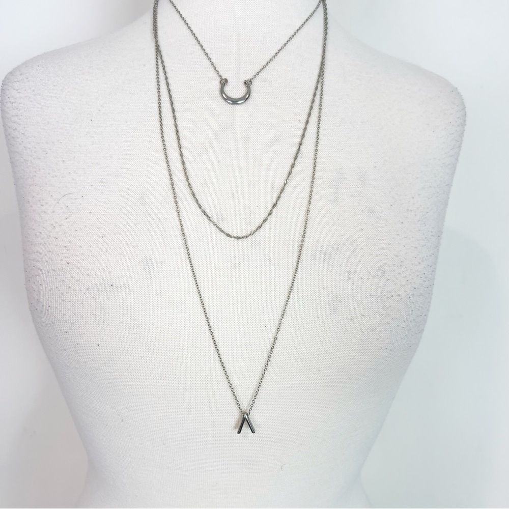 CHARMING CHARLIE 3 STRAND SILVER PRE LAYERED LONG NECKLACE